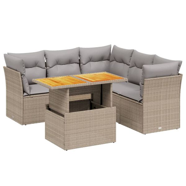 vidaXL 5 Piece Garden Sofa Set with Cushions Beige Poly Rattan