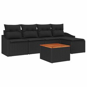 vidaXL Garden Sofa Set with Cushion 6 pcs Black Poly Rattan