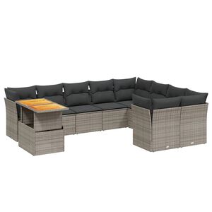 vidaXL 10 Piece Garden Sofa Set with Cushions Grey Poly Rattan