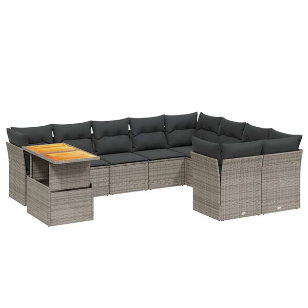 vidaXL 10 Piece Garden Sofa Set with Cushions Grey Poly Rattan