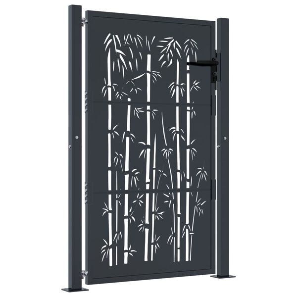 vidaXL Garden Gate Anthracite 100x125 cm Steel Bamboo Design