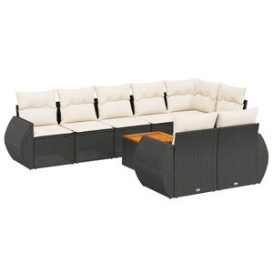 vidaXL 9 Piece Garden Sofa Set with Cushions Black Poly Rattan