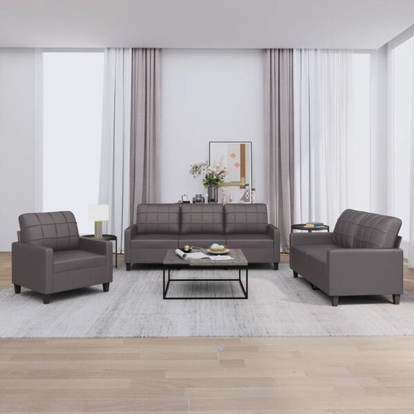 vidaXL 3 Piece Sofa Set with Cushions Grey Faux Leather