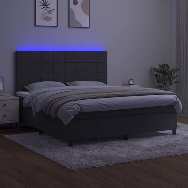 vidaXL Box Spring Bed with Mattress&LED Dark Grey 153x203 cm Queen Size Velvet