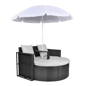 vidaXL Garden Bed with Parasol Black Poly Rattan