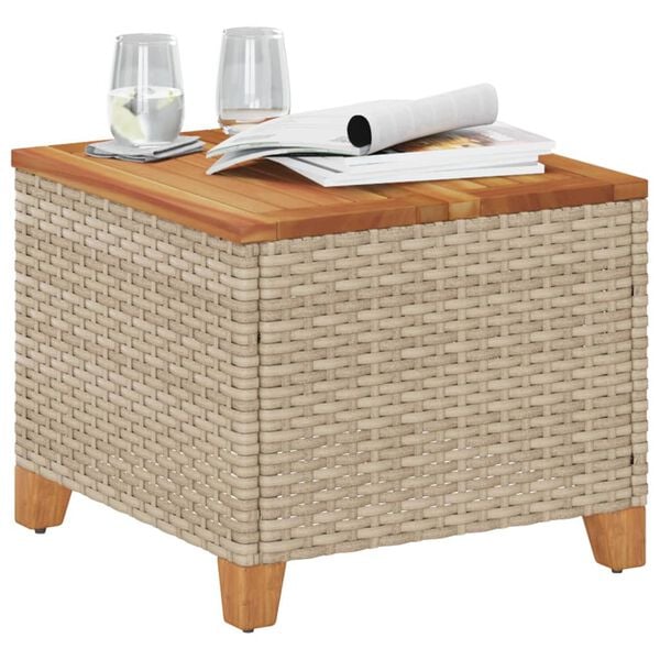 vidaXL Garden Table Beige 45x45x37 cm Poly Rattan Acacia Wood
