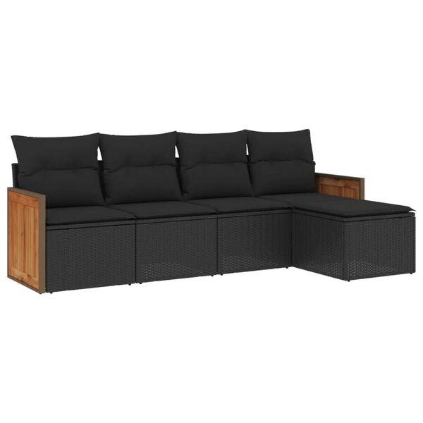vidaXL 5 Piece Garden Sofa Set with Cushions Black Poly Rattan