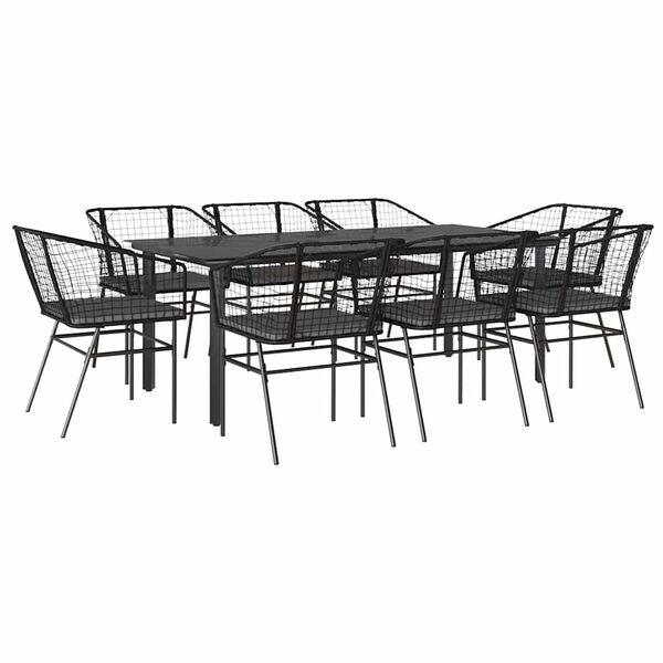 vidaXL 9 Piece Garden Dining Set with Cushions Black Poly Rattan Glass