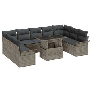 vidaXL Garden Sofa Set with Cushion Manual 10 pcs Grey Poly Rattan
