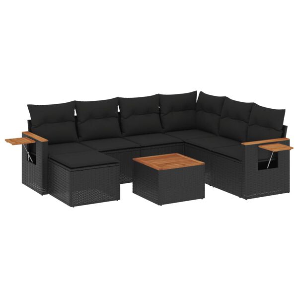 vidaXL 8 Piece Garden Sofa Set with Cushions Black Poly Rattan