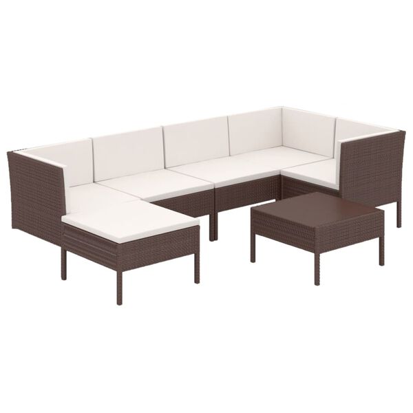 vidaXL 7 Piece Garden Lounge Set with Cushions Poly Rattan Brown