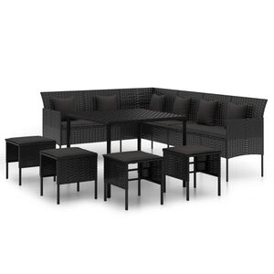 vidaXL 6 Piece Garden Dining Set with Cushions Black Poly Rattan