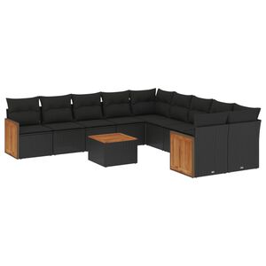 vidaXL 11 Piece Garden Sofa Set with Cushions Black Poly Rattan