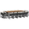 vidaXL 15 Piece Garden Dining Set with Cushions Black Poly Rattan