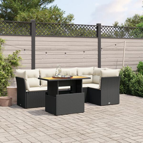 vidaXL 5 Piece Garden Sofa Set with Cushions Black Poly Rattan