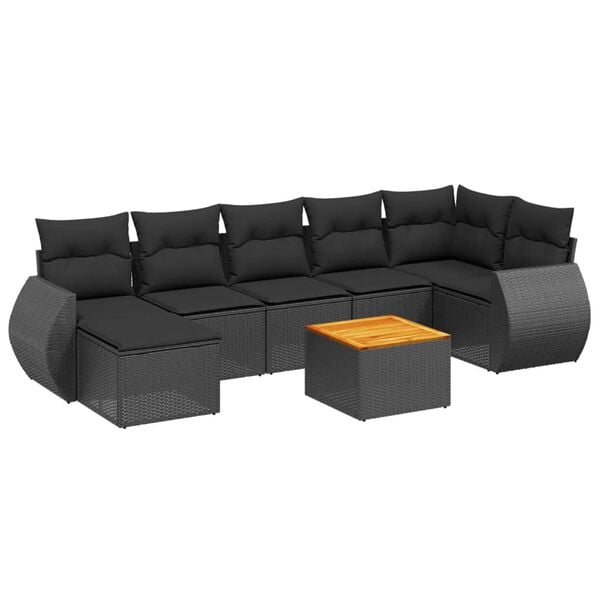 vidaXL 8 Piece Garden Sofa Set with Cushions Black Poly Rattan