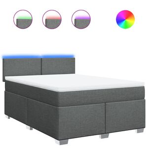vidaXL Box Spring Bed with Mattress Dark Grey Queen Fabric