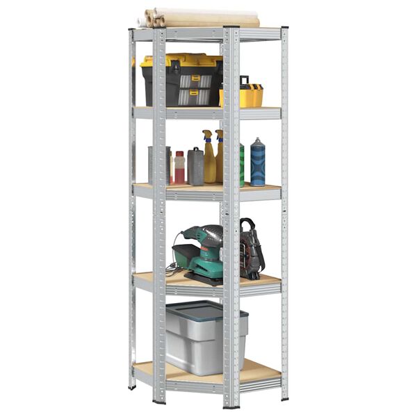 vidaXL 5-Layer Corner Shelf Silver Steel&Engineered Wood