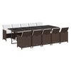 vidaXL 11 Piece Garden Dining Set with Cushions Poly Rattan Brown