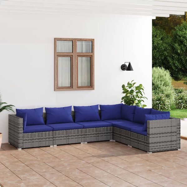 vidaXL 6 Piece Garden Lounge Set with Cushions Poly Rattan Grey