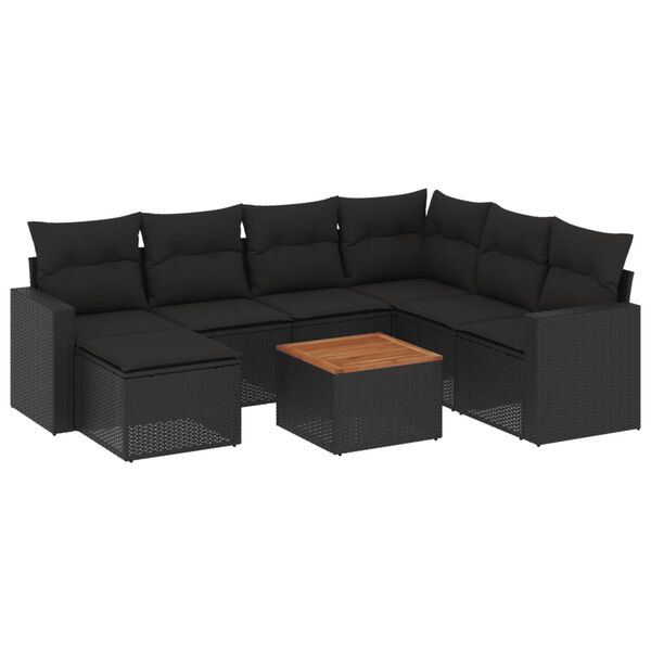 vidaXL 8 Piece Garden Sofa Set with Cushions Black Poly Rattan
