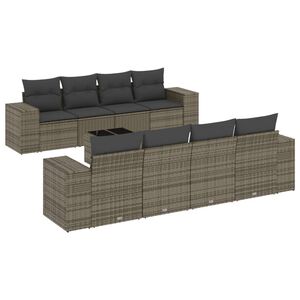 vidaXL 9 Piece Garden Sofa Set with Cushions Grey Poly Rattan