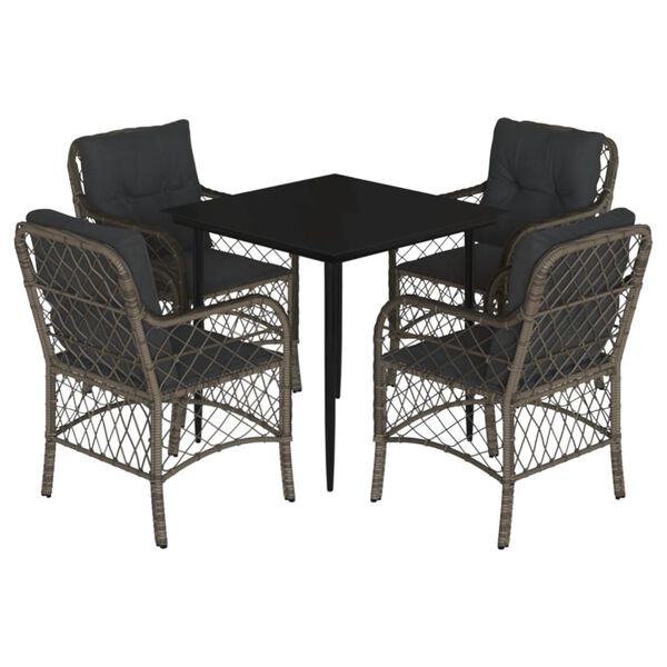 vidaXL 5 Piece Garden Dining Set with Cushions Grey Poly Rattan