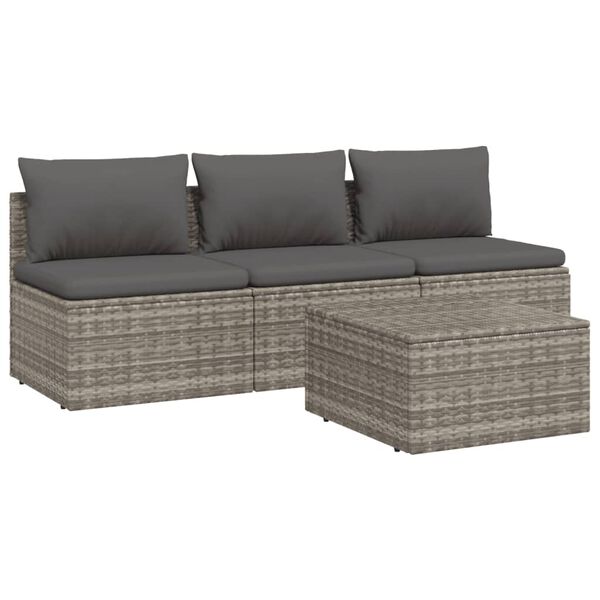 vidaXL 4 Piece Garden Lounge Set with Cushions Grey Poly Rattan