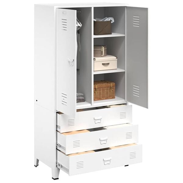 vidaXL Industrial Wardrobe White 90x50x180 cm Metal