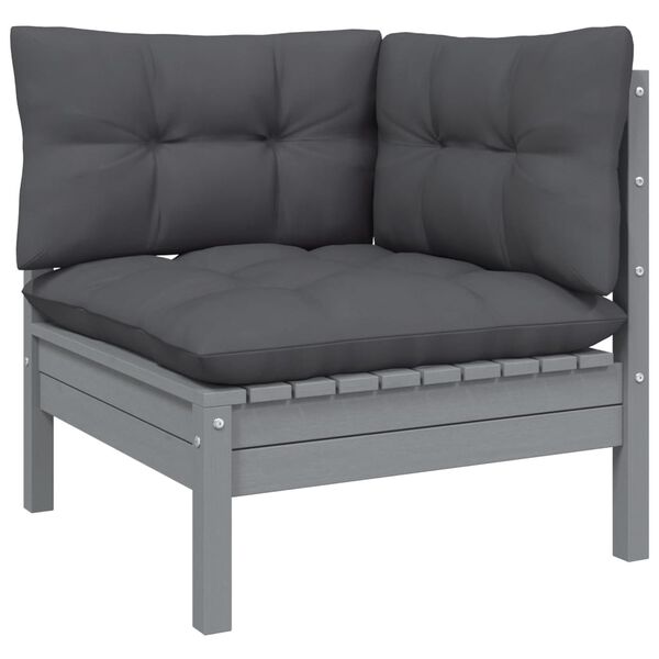 vidaXL 4 Piece Garden Lounge Set with Cushions Grey Pinewood