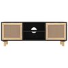 vidaXL TV Cabinet Black 105x30x40 cm Solid Wood Pine&Natural Rattan
