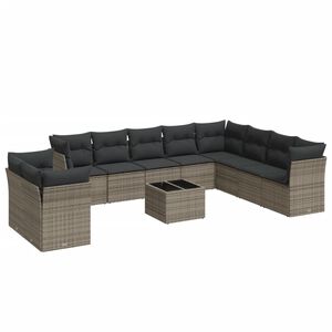 vidaXL 11 Piece Garden Sofa Set with Cushions Grey Poly Rattan