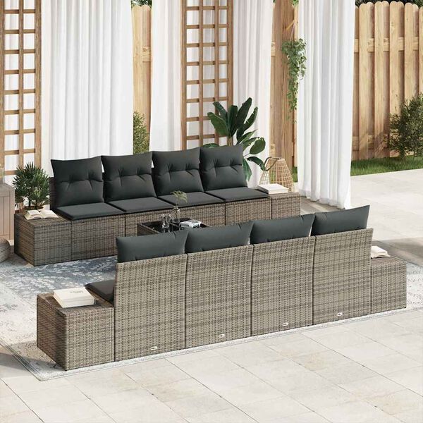 vidaXL Garden Sofa Set with Cushion 8 pcs Grey Poly Rattan