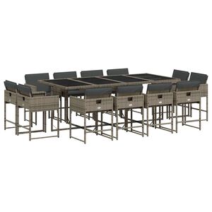 vidaXL 13 Piece Garden Dining Set with Cushions Grey Poly Rattan