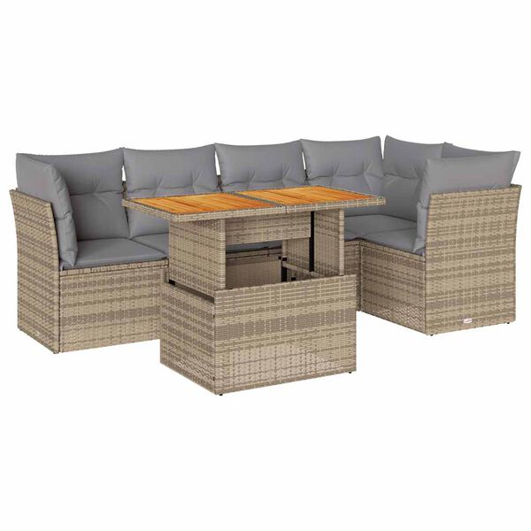 vidaXL 6 Piece Garden Sofa Set with Cushions Beige Poly Rattan