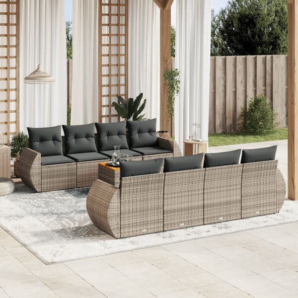vidaXL 9 Piece Garden Sofa Set with Cushions Grey Poly Rattan