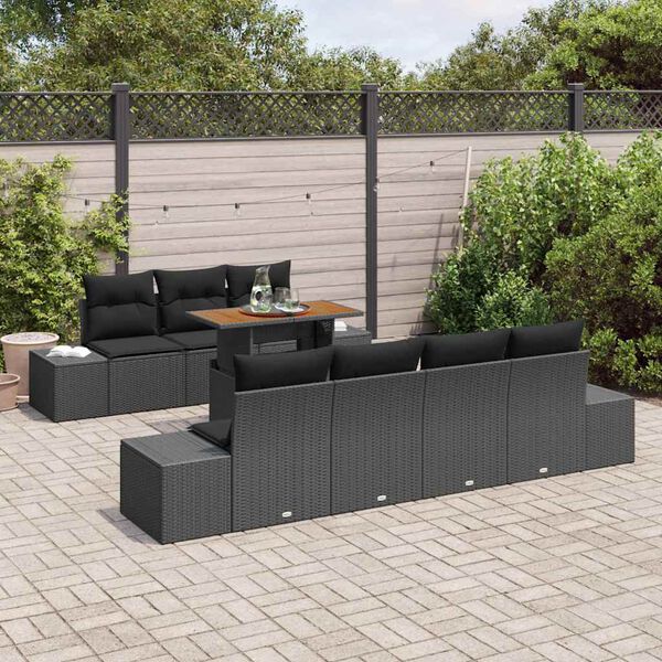 vidaXL Garden Dining Set with Cushion Manual 8 pcs Black and Brown
