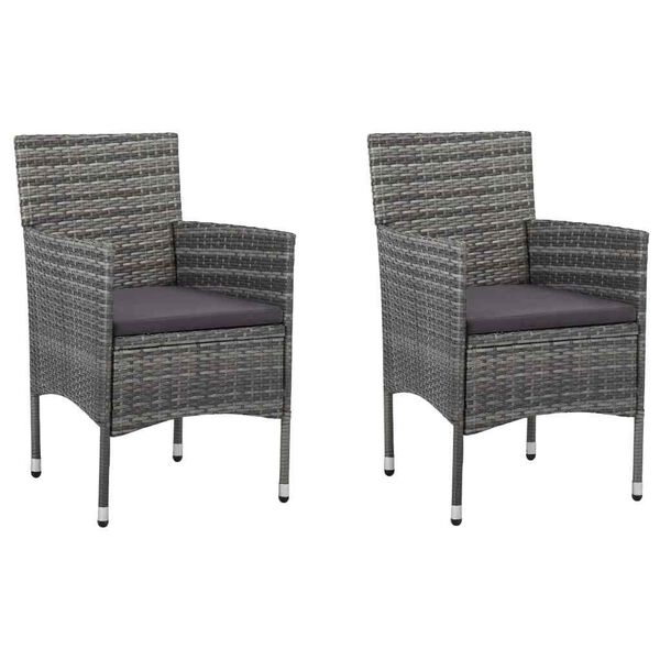 vidaXL 3 Piece Garden Dining Set with Cushions Poly Rattan Grey