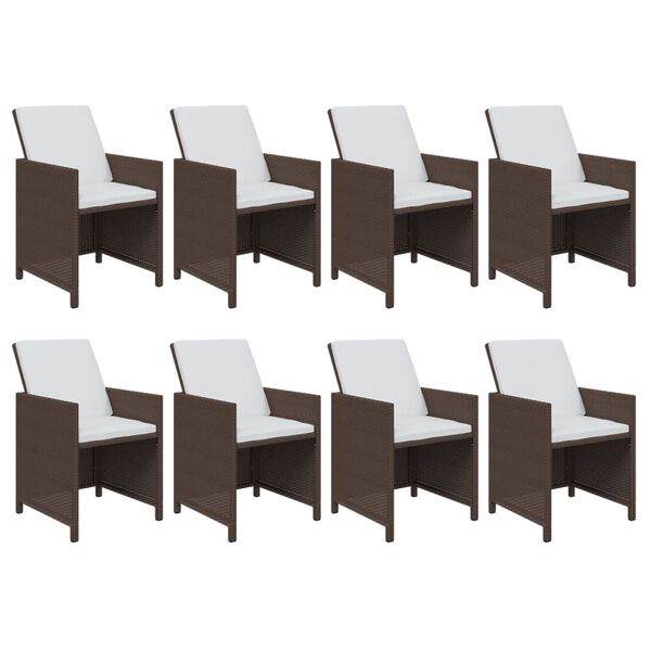 vidaXL 9 Piece Garden Dining Set with Cushions Poly Rattan Brown