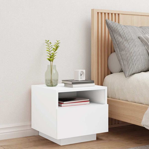 vidaXL Bedside Cabinet with LED Lights White 40x39x37 cm