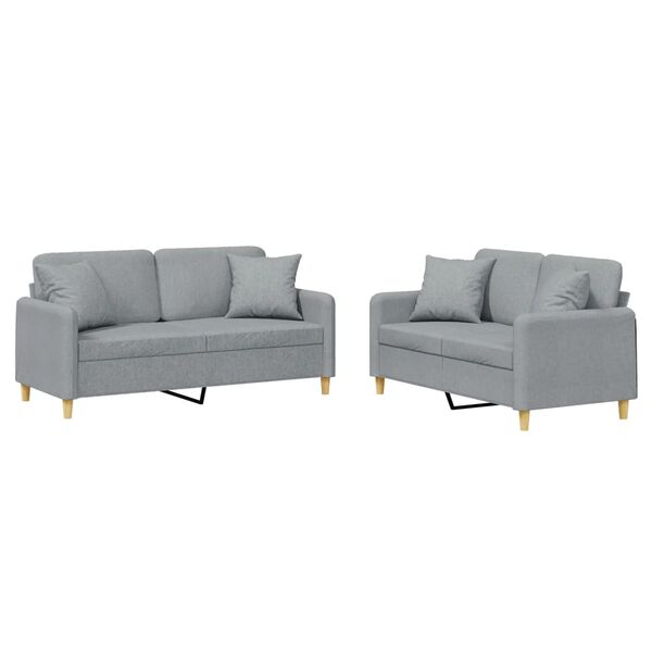 vidaXL 2 Piece Sofa Set with Pillows Light Grey Fabric