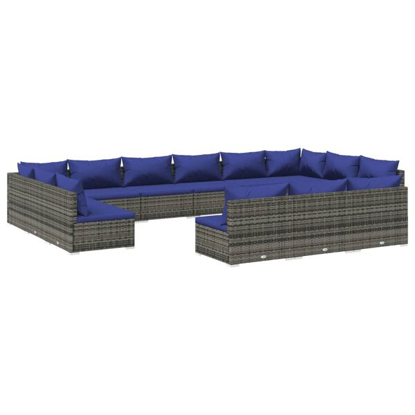 vidaXL 13 Piece Garden Lounge Set with Cushions Grey Poly Rattan
