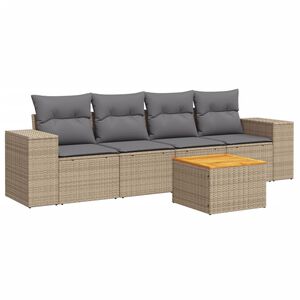 vidaXL 5 Piece Garden Sofa Set with Cushions Beige Poly Rattan