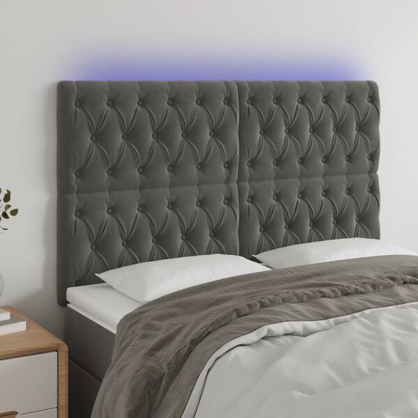 vidaXL LED Headboard Dark Grey 160 cm Velvet