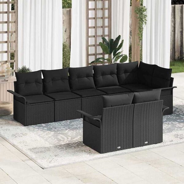 vidaXL Garden Sofa Set with Storage 8 pcs Black Poly Rattan