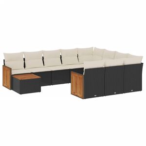vidaXL 11 Piece Garden Sofa Set with Cushions Black Poly Rattan