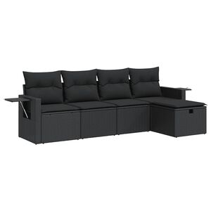 vidaXL 5 Piece Garden Sofa Set with Cushions Black Poly Rattan