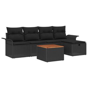 vidaXL Garden Sofa Set with Cushion 6 pcs Black Poly Rattan