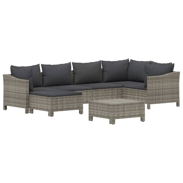 vidaXL 7 Piece Garden Lounge Set with Cushions Grey Poly Rattan
