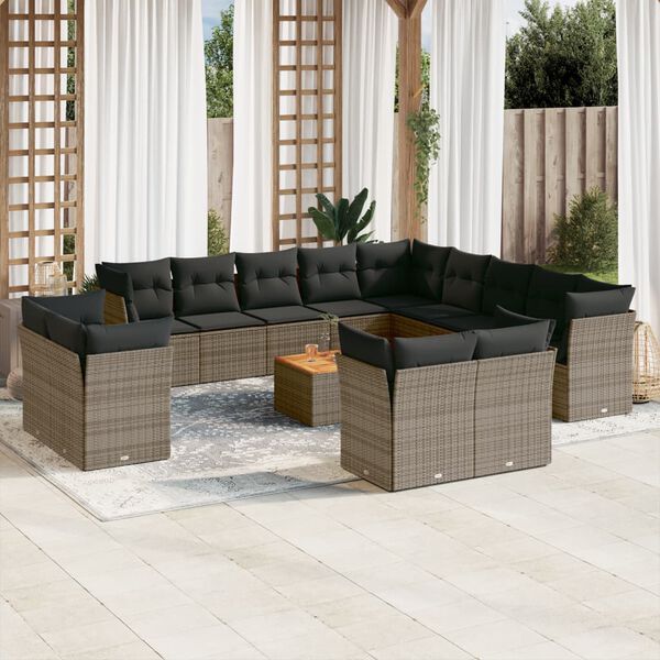 vidaXL 14 Piece Garden Sofa Set with Cushions Grey Poly Rattan